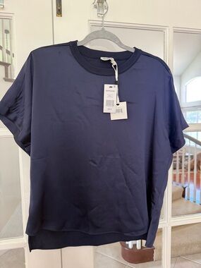 Simkhai NWT Size L “Addy” Navy Blue Short Sleeve Knit T-Shirt - Acetate Blenf